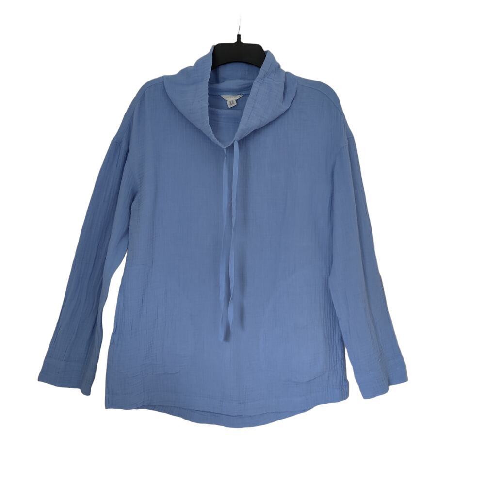 Caslon Gauze Baby Blue Top Long Sleeve High Neck Size XS Lounge Lagenlook Casual